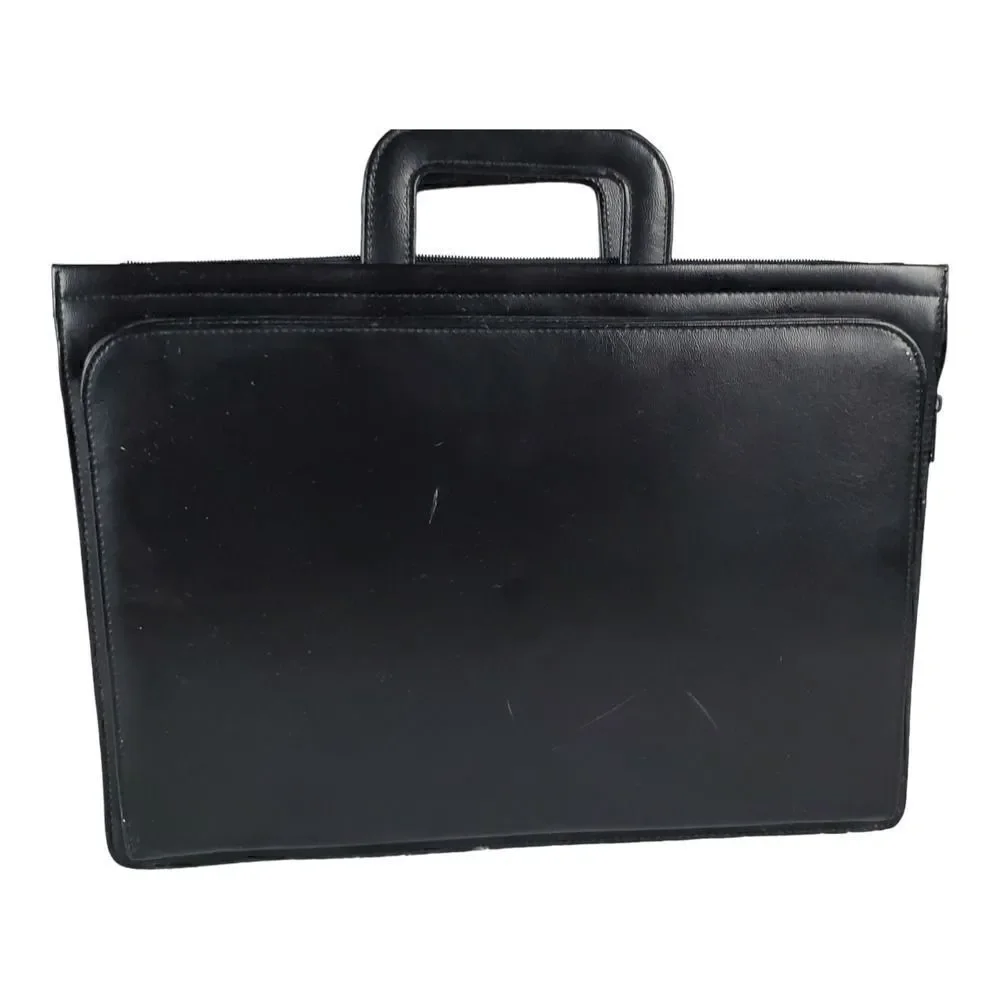 Attaché Organizer Briefcase Expandable Black Vinyl Retractable Handles Portfolio